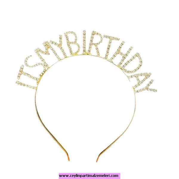 Taşlı It's My Bırthday Gold Taç